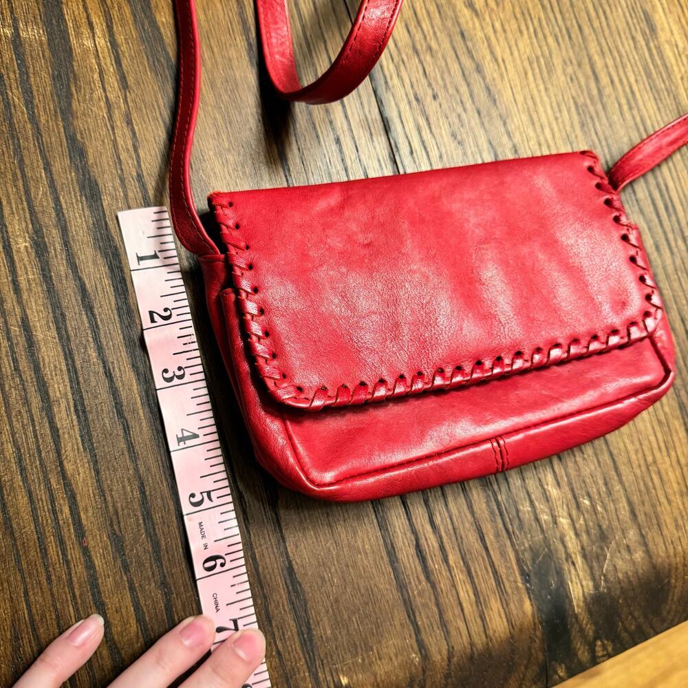 Vintage Inspired Red Leather Crossbody Bag with Hand-Stitched Details Boho - Picture 10 of 11